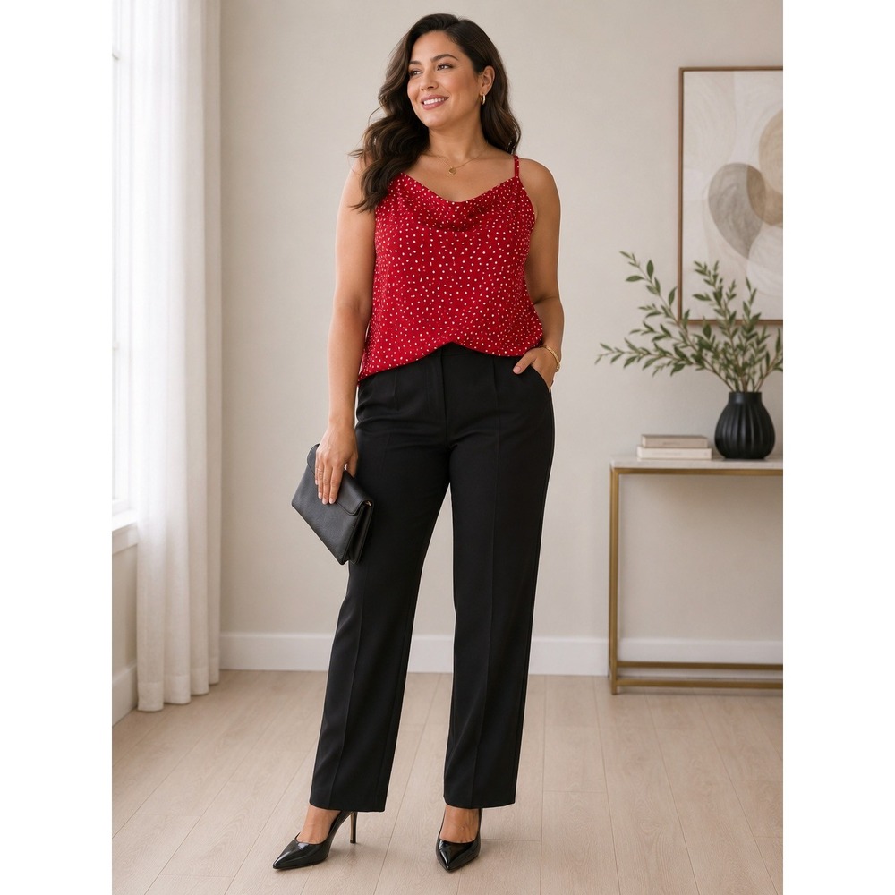 Ava & Viv Red Polka Dot Cowl Neck Cami Tank Plus Size 2X Adjustable Straps NEW